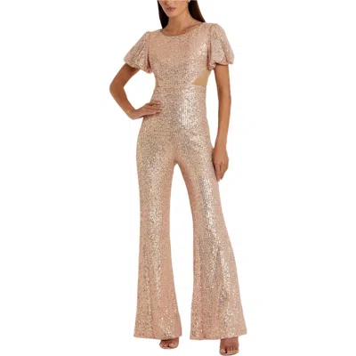 MAC DUGGAL MAC DUGGAL SEQUINED PUFF SHOULDER ILLUSION CUT OUT JUMPSUIT