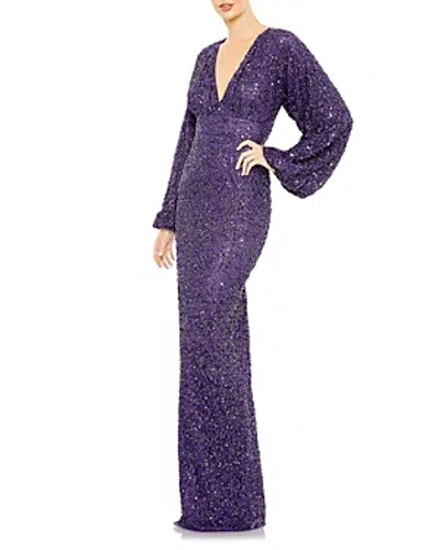 Mac Duggal Women's Sequin Balloon-sleeve Gown In Amethyst