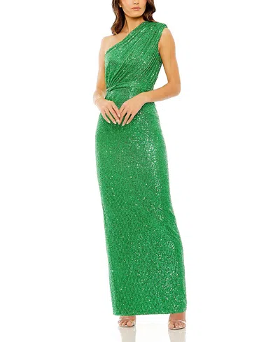 MAC DUGGAL SEQUINED RUCHED ONE SHOULDER GOWN