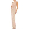Mac Duggal Sequined Ruched One Shoulder Gown In Neutral