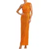 Mac Duggal Sequined Ruched One Shoulder Gown In Orange