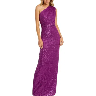 MAC DUGGAL MAC DUGGAL SEQUINED RUCHED ONE SHOULDER GOWN