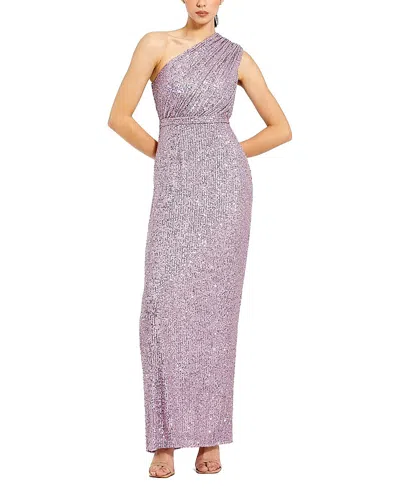 Mac Duggal Sequined Ruched One Shoulder Gown In Purple