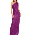 Mac Duggal Sequined Ruched One Shoulder Gown In Pink