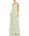 Mac Duggal Sequined Scallop Ruffle Tiered V Neck Gown In Green