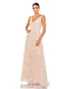 Mac Duggal Sequined Scallop Ruffle Tiered V Neck Gown In Gold