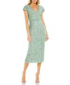 Mac Duggal Sequined Short Sleeve Wrap Over Cocktail Dress In Blue