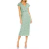 Mac Duggal Sequined Short Sleeve Wrap Over Cocktail Dress In Sage