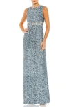 Mac Duggal Sequin Embellished Full Length Column Gown In Slate Blue