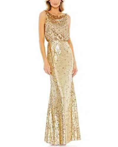 Pre-owned Mac Duggal Sequined Sleeveless High Neck Gown Women's In Gold