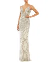Mac Duggal Sequin Leaf Mermaid Gown In Silver