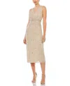 Mac Duggal Sequined Sleeveless V-neck Midi Sheath Dress
