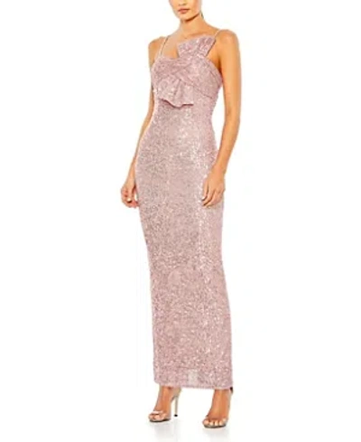 Mac Duggal Sequined Strapless Faux Bow Column Gown In Pink
