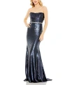 Mac Duggal Sequined Strapless Rhinestone Belt Gown In Midnight