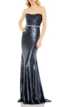 Mac Duggal Sequined Strapless Rhinestone Belt Gown In Midnight