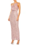 Mac Duggal Sequined Strappless Faux Bow Column Gown In Rose Pink