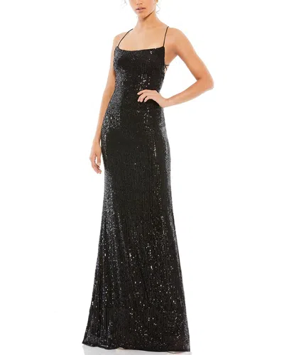 Mac Duggal Rhinestone Encrusted Scoop Neckline Beaded Gown In Black