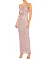 Mac Duggal Sequined Strappless Faux Bow Column Gown In Rose Pink