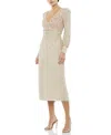 Mac Duggal Sequin Long Sleeve Body-con Midi Cocktail Dress In Nude
