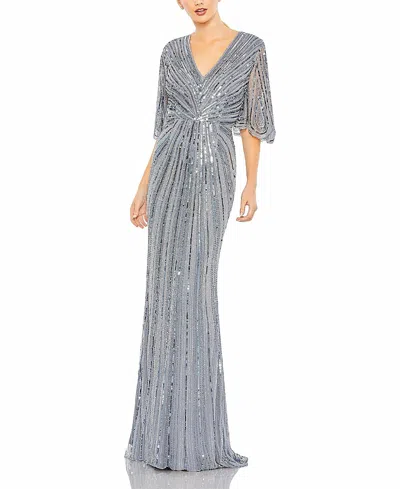 Mac Duggal Sequined V Neck Cape Sleeve Column Gown