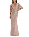Mac Duggal Sequined V Neck Cape Sleeve Gown In Pink