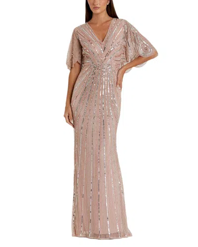 Mac Duggal Sequined V Neck Cape Sleeve Gown In Pink
