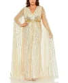 MAC DUGGAL SEQUINED V-NECK CAPE SLEEVES GOWN