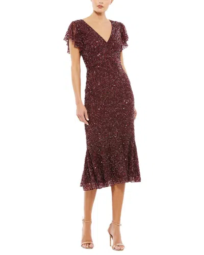 Mac Duggal Sequined V Neck Flutter Cap Sleeve Trum In Brown