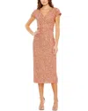 Mac Duggal Sequined Short Sleeve Wrap Over Cocktail Dress In Brown