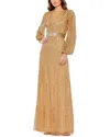 Mac Duggal Sequined Wrap Over Puff Sleeve Gown