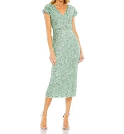 MAC DUGGAL SEQUINED WRAP OVER COCKTAIL DRESS IN SAGE