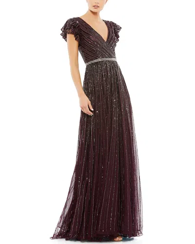MAC DUGGAL MAC DUGGAL SEQUINED WRAP OVER RUFFLED CAP SLEEVE GOWN