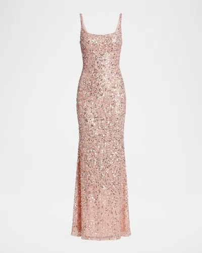 Mac Duggal Sequin-embellished Slip Gown In Pink