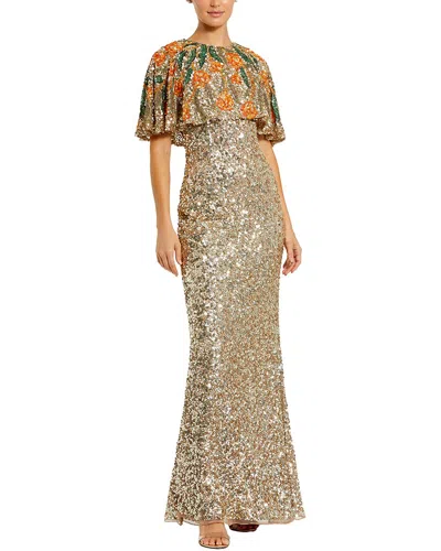 Mac Duggal Shawl Gown In Gold