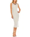 Mac Duggal Fully Sequined Jeweled High Neck Fitted Dress In White