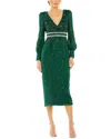 Mac Duggal Sequin Long Sleeve Body-con Midi Cocktail Dress