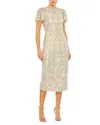 Mac Duggal Embellished Flutter Sleeve High Neck Dress In Multi