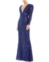 Mac Duggal 5501 Long Formal Beaded Evening Dress In Blue
