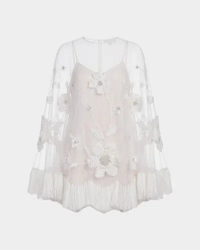 Mac Duggal Sheer Appliqué-cape Mini Dress In Multi