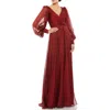 Mac Duggal Sheer Blouson Sleeve Surplice Gown In Garnet