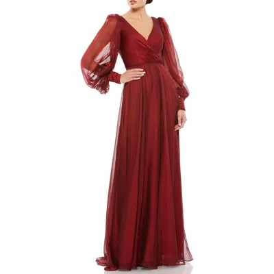 MAC DUGGAL MAC DUGGAL SHEER BLOUSON SLEEVE SURPLICE GOWN