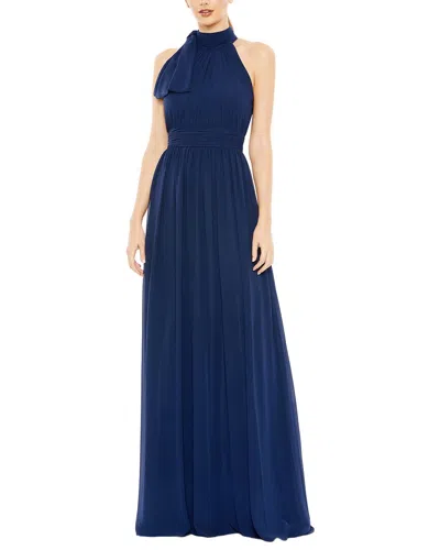Mac Duggal Sheer Long Dress In Blue