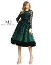 Mac Duggal Sheer Long Sleeve A Line Short Dress In Green
