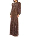 Mac Duggal Women's Embellished Bishop-sleeve A-line Gown In Chocolate