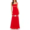Mac Duggal Sheer Mesh Panel Sheer Detail Column Gown In Red