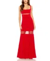Mac Duggal Sheer Mesh Panel Sheer Detail Column Gown In Red
