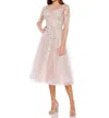 Mac Duggal Sheer Neckline Illusion Sleeve Dress In Lilac In Pink