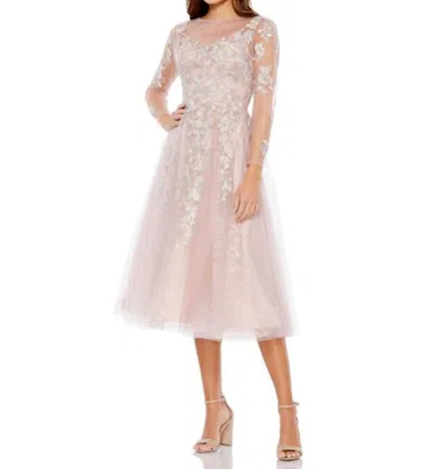 Mac Duggal Sheer Neckline Illusion Sleeve Dress In Lilac In Pink