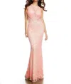 Mac Duggal Sheer Sequin Gown In Pink/nude In Multi