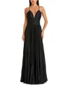 Mac Duggal Shimmer Pleated V-neck Gown In Black